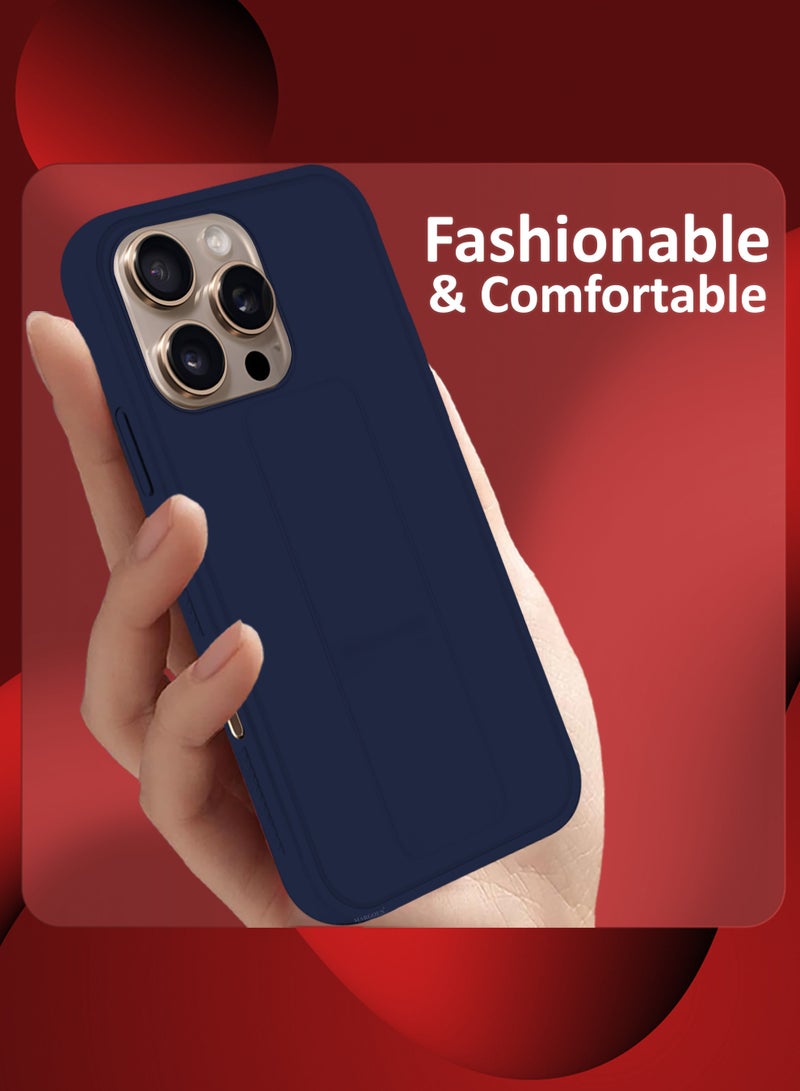 CATANES (for Apple iPhone 16 Pro Max) Case Premium PU Leather Back Cover with Stand Function Shockproof and Anti Scratch Finger Grip Case Cover / Dark Blue - Image 4