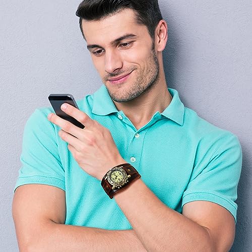 Avaner Vintage Leather Watches, Retro Punk Cuff Watch, Wide Band Quartz Watches for Men and Women - Image 4