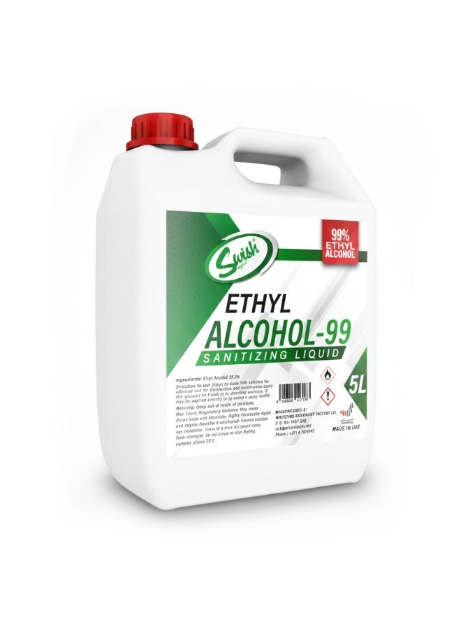 سويش سوبر معقم يدين إيثيل كحول 99% – سائل تعقيم 5 لتر، مطهر فعال للبشرة والأسطح - Image 1