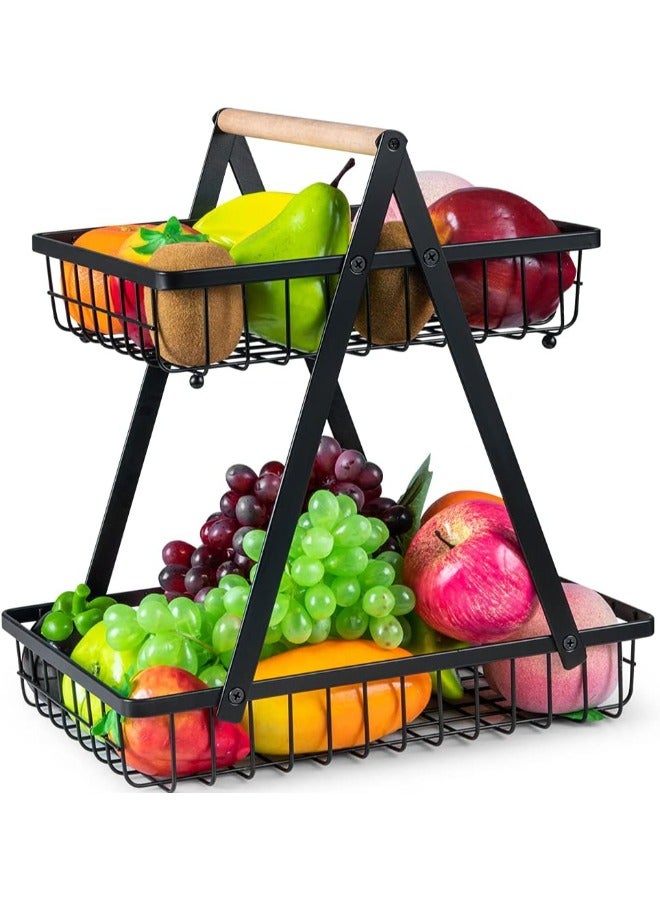 Tiba 2-Tier Countertop Fruit Basket Fruit Bowl Bread Basket Vegetable Holder for Kitchen Storage, Black  - Image 1