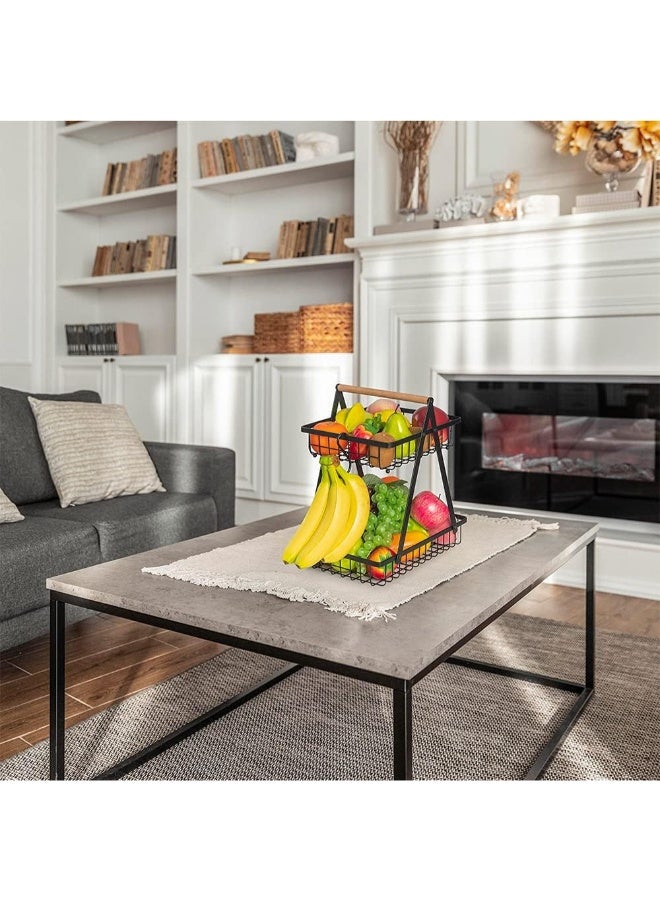 Tiba 2-Tier Countertop Fruit Basket Fruit Bowl Bread Basket Vegetable Holder for Kitchen Storage, Black  - Image 2