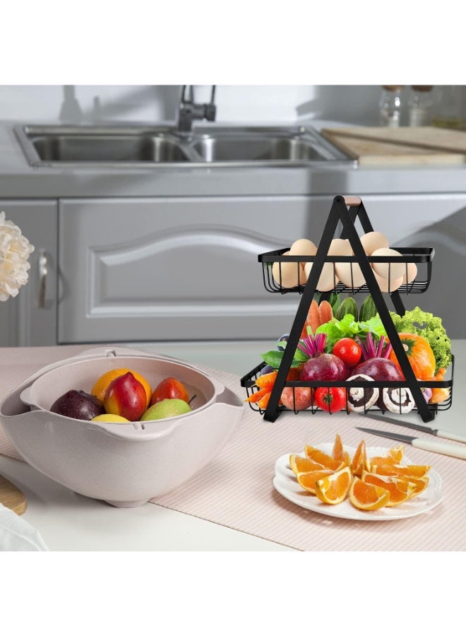 Tiba 2-Tier Countertop Fruit Basket Fruit Bowl Bread Basket Vegetable Holder for Kitchen Storage, Black  - Image 5
