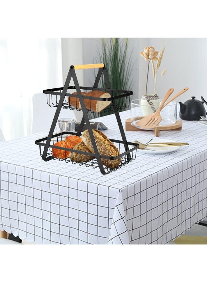 Tiba 2-Tier Countertop Fruit Basket Fruit Bowl Bread Basket Vegetable Holder for Kitchen Storage, Black  - Image 4