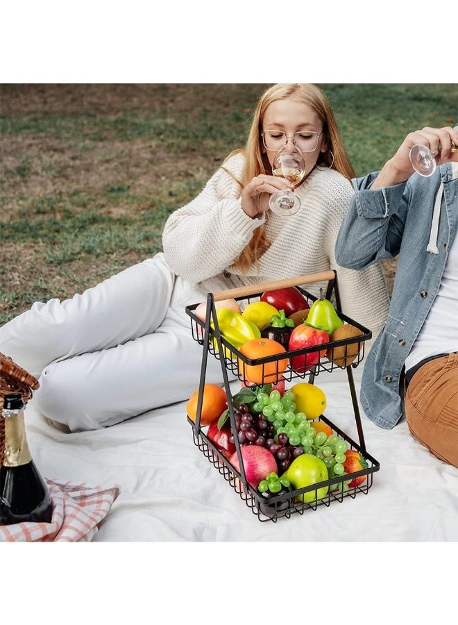 Tiba 2-Tier Countertop Fruit Basket Fruit Bowl Bread Basket Vegetable Holder for Kitchen Storage, Black  - Image 3