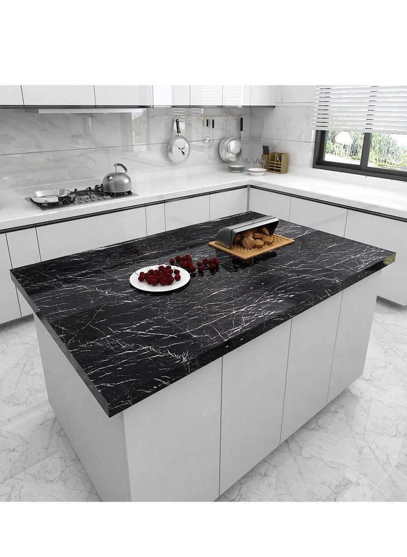 GUDOO Marble Paper Self Adhesive Wallpaper Waterproof Gloss PVC Vinyl Oil Proof Granite Paper Black Marble Vinyl Paper for Furniture Cover Surface Countertop Kitchen Shelf Liner 40cm x 500cm  - Image 4