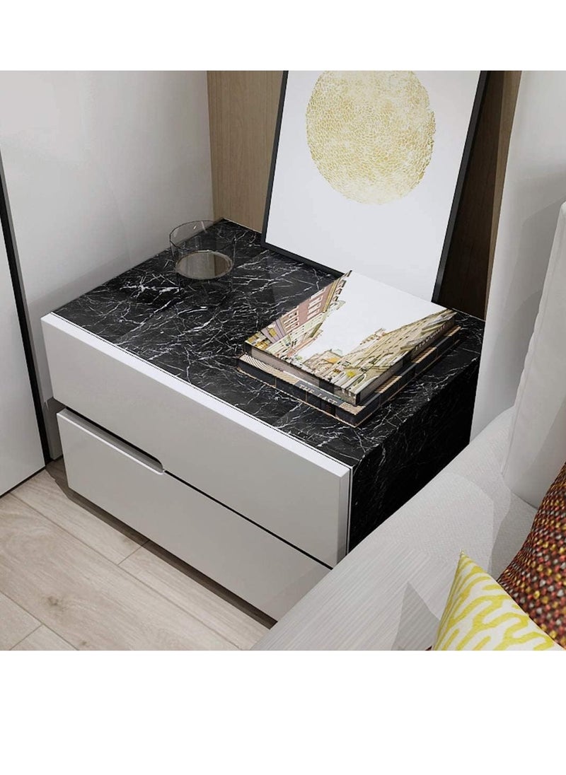 GUDOO Marble Paper Self Adhesive Wallpaper Waterproof Gloss PVC Vinyl Oil Proof Granite Paper Black Marble Vinyl Paper for Furniture Cover Surface Countertop Kitchen Shelf Liner 40cm x 500cm  - Image 5