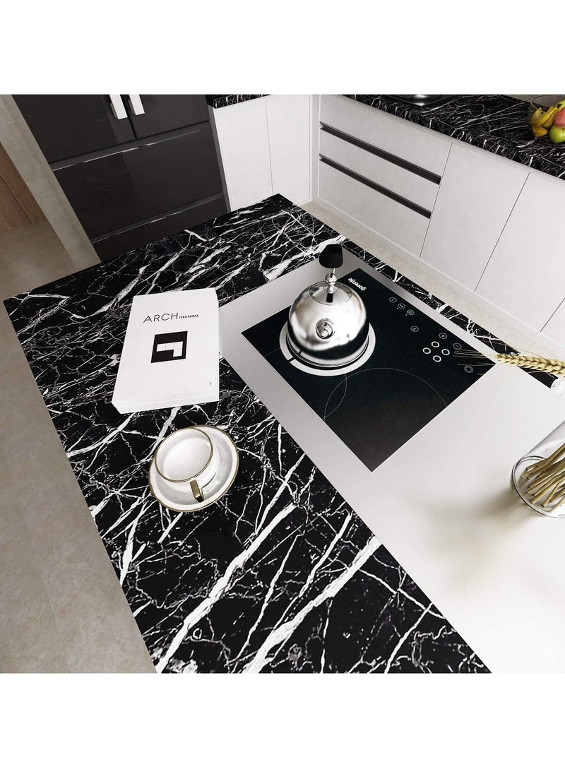 GUDOO Marble Paper Self Adhesive Wallpaper Waterproof Gloss PVC Vinyl Oil Proof Granite Paper Black Marble Vinyl Paper for Furniture Cover Surface Countertop Kitchen Shelf Liner 40cm x 500cm  - Image 3