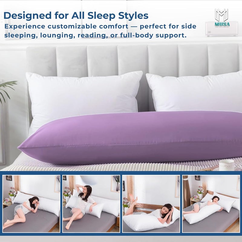 MUSA MUSA® Full Body Long Pillow with 300 Cotton TC - Breathable Polyester Filling, Pregnancy Pillow for Belly Support, Sleeping, Side Sleeper & Back Sleepers Maternity Pillow (Lavender, 50 x 140cm) - Image 5
