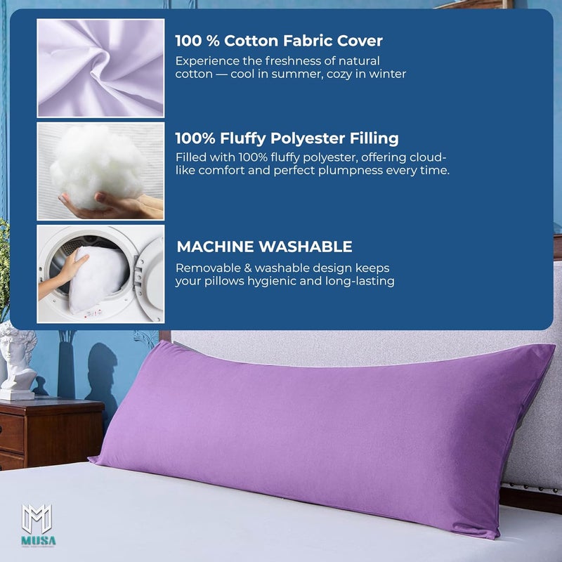 MUSA MUSA® Full Body Long Pillow with 300 Cotton TC - Breathable Polyester Filling, Pregnancy Pillow for Belly Support, Sleeping, Side Sleeper & Back Sleepers Maternity Pillow (Lavender, 50 x 140cm) - Image 4