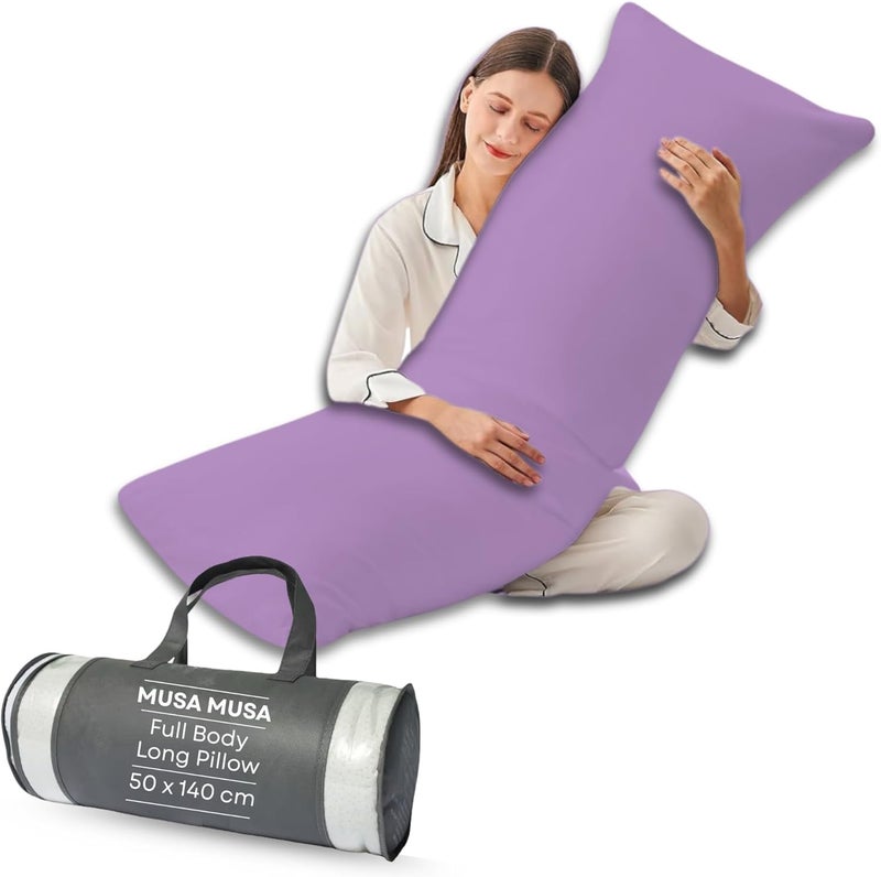MUSA MUSA® Full Body Long Pillow with 300 Cotton TC - Breathable Polyester Filling, Pregnancy Pillow for Belly Support, Sleeping, Side Sleeper & Back Sleepers Maternity Pillow (Lavender, 50 x 140cm) - Image 1