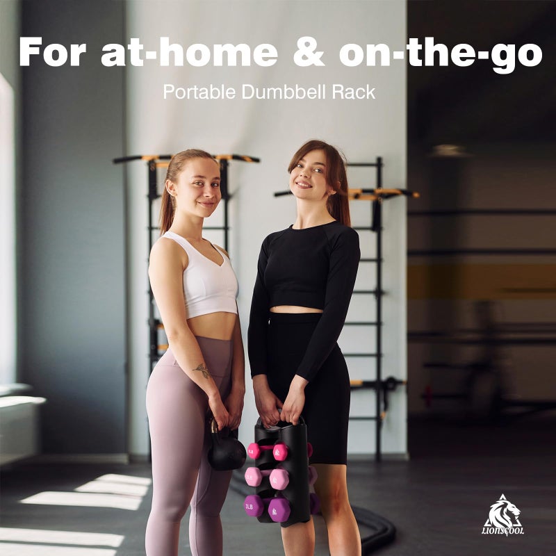 LIONSCOOL 1LB 2LB 3LB Pair Neoprene Coated Dumbbell Set with Sturdy and Portable Rack, All Purpose Premium Hex Dumbbell Set (Rosy Vigor) - Image 2