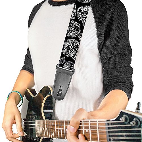 Buckle Down Buckle-Down Guitar Strap - The Dust of Living II Sugar Skulls Black/White - 2" Wide - 29-54" Length - Image 2
