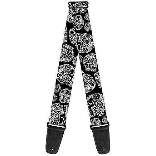 Buckle Down Buckle-Down Guitar Strap - The Dust of Living II Sugar Skulls Black/White - 2" Wide - 29-54" Length - Image 1