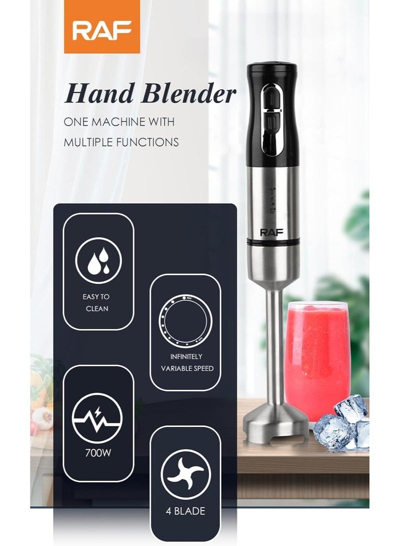 آر إيه أف خلاط RAF اليدوي R.278، أداة أساسية في المطبخ، مصمم لإتقان الطهي. بفضل محركه القوي بقوة 800 واط وإعدادات سرعتين (13000-15000 دورة في الدقيقة)، يضمن هذا الخلاط اليدوي خلطًا فعالًا للشوربات والعصائر وهريس الخضار والعصائر المخفوقة. - Image 2