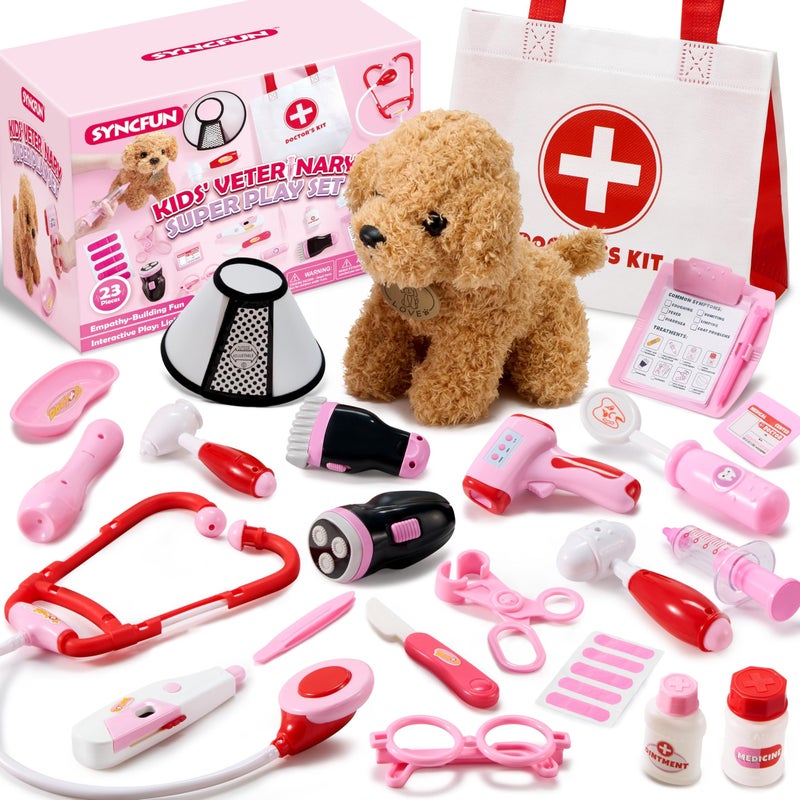 SYNCFUN Doctor Kit for Girls 22 PCS Veterinarian Playset for Kids Vet Kit with Dog Toy Stethoscope Storage Bag and AccessoriesRole Play for Toddlers 3 4 5 6 Easter Basket Stuffers Birthday Gifts - Image 2