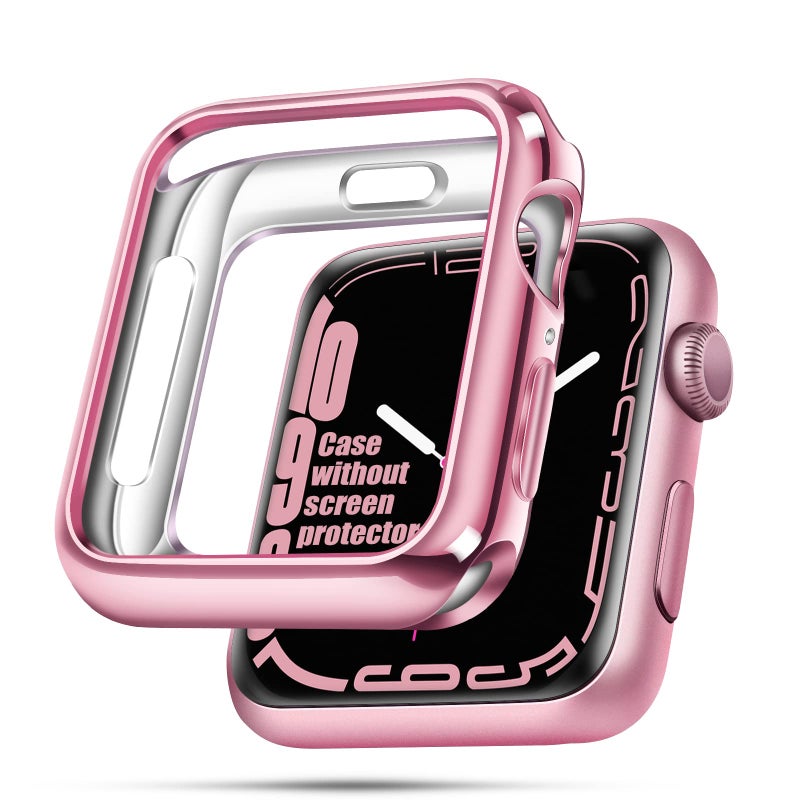 top4cus 38mm Case Soft Flexible Lightweight Anti-Scratch Overall Protective 38mm Iwatch Waterproof Cover Case Shiny Workout Shockproof Bumper Compatible with Apple Watch Series 3/2/1 - Pink - Image 1