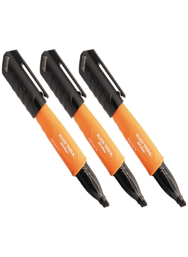 KLEIN TOOLS 861023 Skribes Permanent Markers, Chisel Tip, Professional-Grade Ink, Multi-Surface Jobsite Marker for Wet, Dry and Oily Surfaces, Black, 3-Pack - Image 1