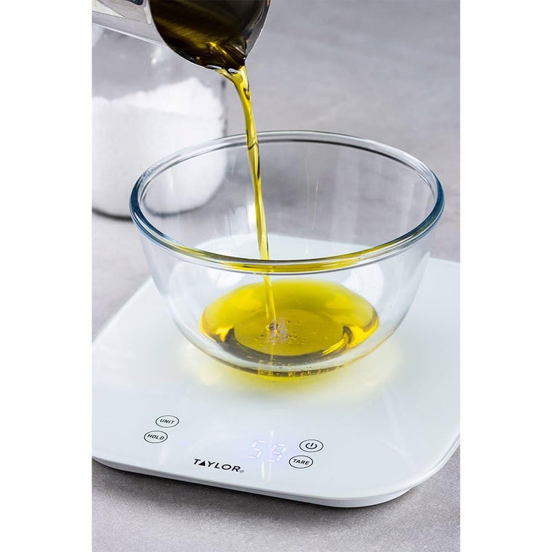 Taylor Pro Digital Kitchen Food Scales, Compact Professional Standard with Precision Accuracy and Waterproof Design with Tare Feature, White Glass, Weighs 14 kg/14 L Capacity - Image 5