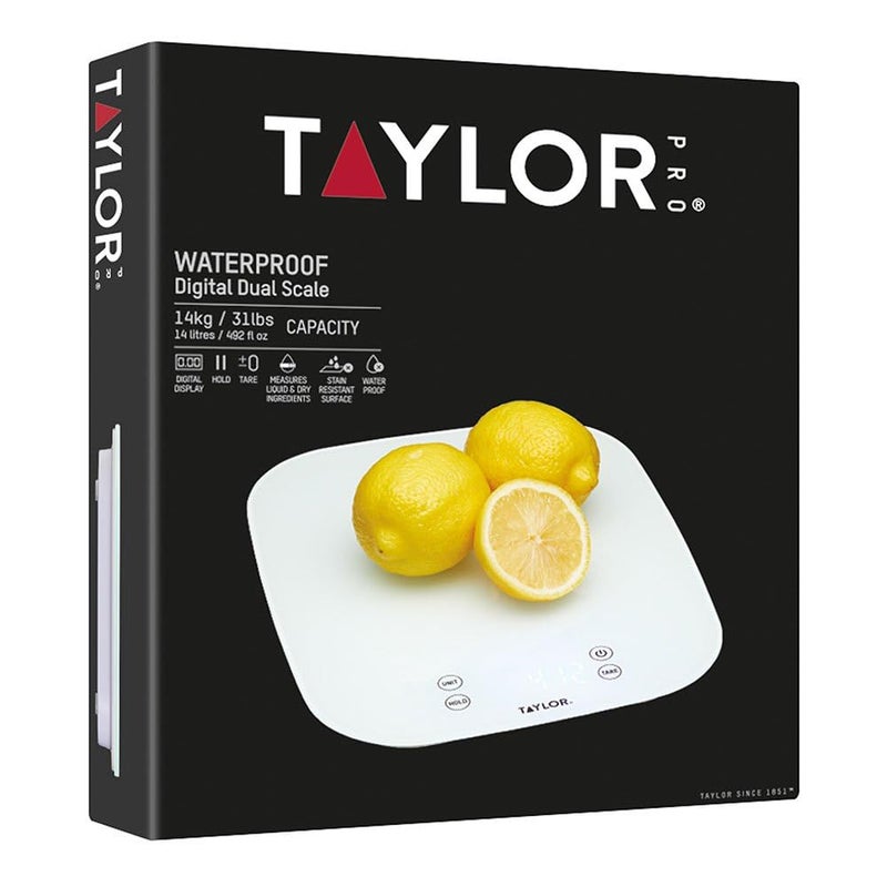 Taylor Pro Digital Kitchen Food Scales, Compact Professional Standard with Precision Accuracy and Waterproof Design with Tare Feature, White Glass, Weighs 14 kg/14 L Capacity - Image 3