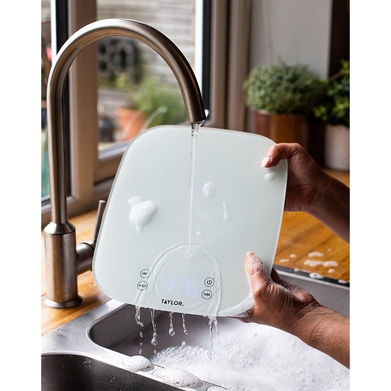 Taylor Pro Digital Kitchen Food Scales, Compact Professional Standard with Precision Accuracy and Waterproof Design with Tare Feature, White Glass, Weighs 14 kg/14 L Capacity - Image 4