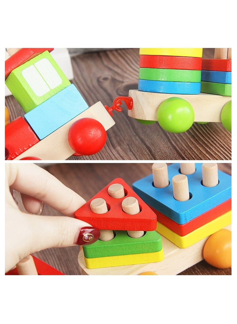 Wooden Stacking Train Toy, Shape Sorter Wooden Toys, Sorting & Stacking Toys for Toddler 3, Montessori Toys for 3 Year Old Boy Girl Gifts, Kids Wooden Train Toy  - Image 5
