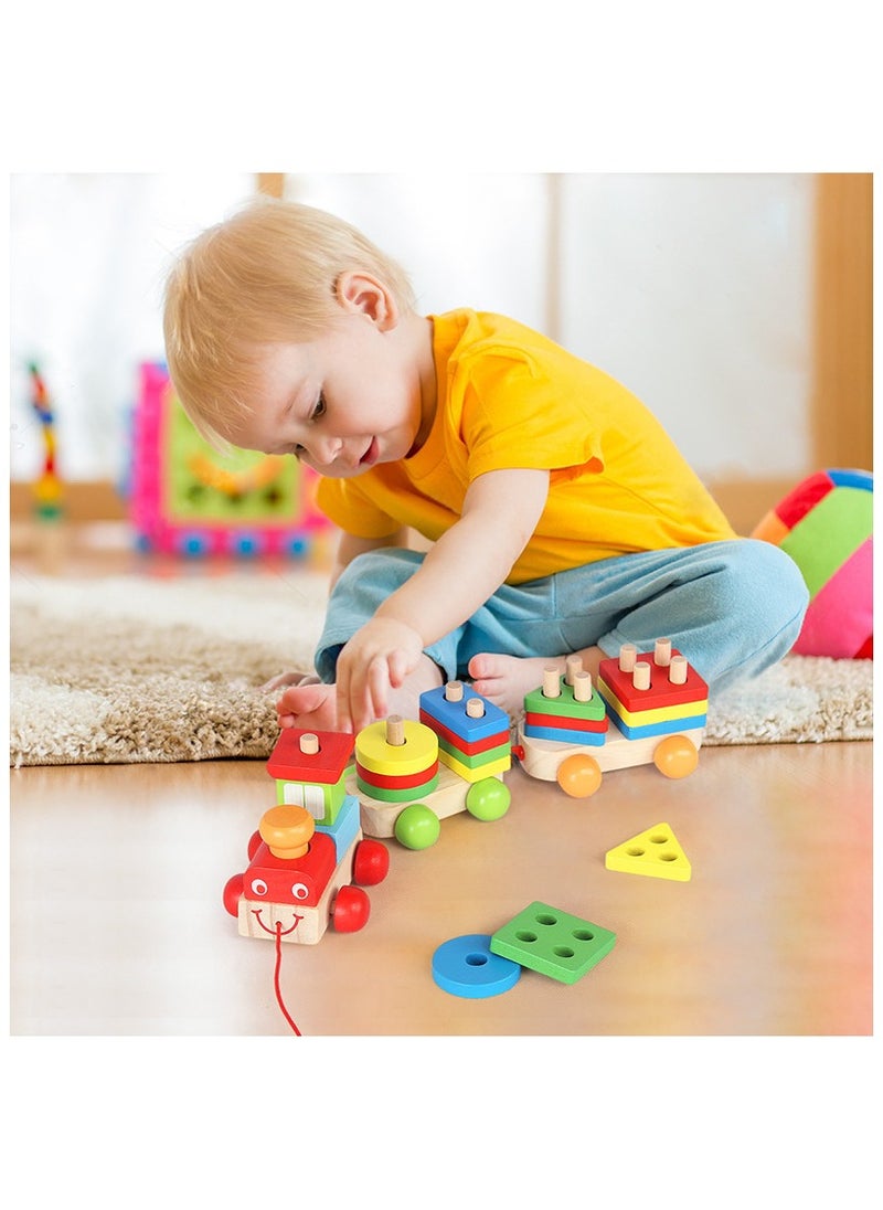 Wooden Stacking Train Toy, Shape Sorter Wooden Toys, Sorting & Stacking Toys for Toddler 3, Montessori Toys for 3 Year Old Boy Girl Gifts, Kids Wooden Train Toy  - Image 4