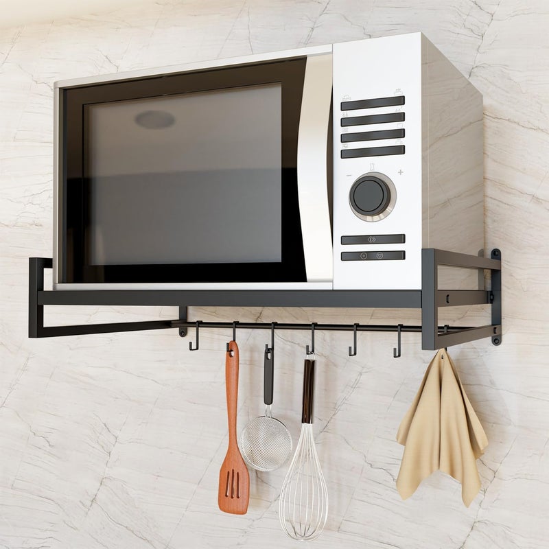WonderStand WonderStand Wall Mounted Metal Microwave OTG Stand with Additional Hooks for Storage Oven Stand Black  - Image 1