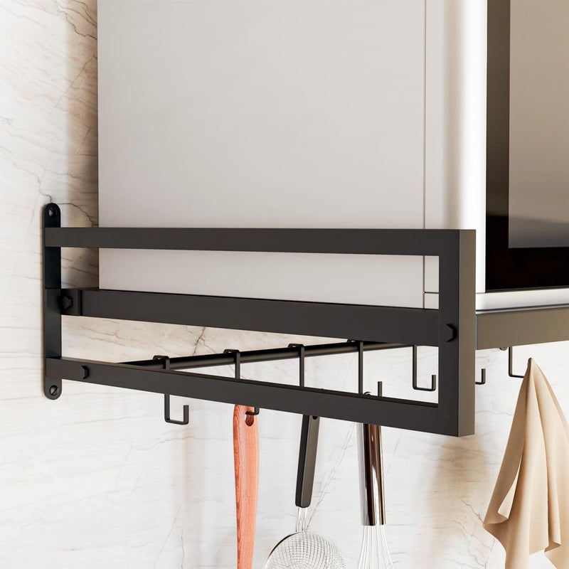 WonderStand WonderStand Wall Mounted Metal Microwave OTG Stand with Additional Hooks for Storage Oven Stand Black  - Image 3