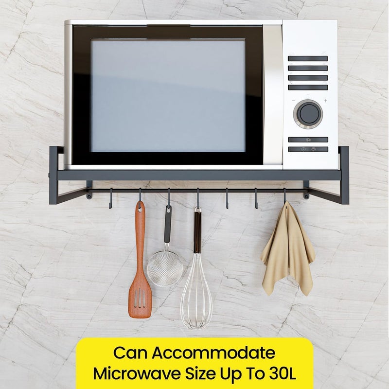 WonderStand WonderStand Wall Mounted Metal Microwave OTG Stand with Additional Hooks for Storage Oven Stand Black  - Image 4