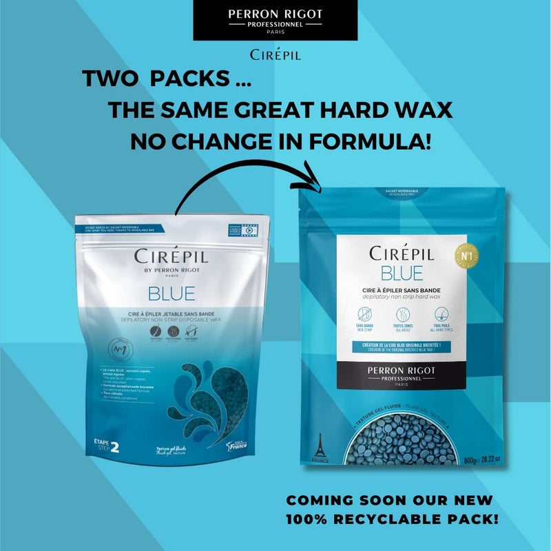 Cirepil - Blue - 800g / 28.22 oz Hard Wax Beads Bag - Face & Body Wax, Unscented & No Strip Needed - Perfect for Sensitive Skin & Brazilian Waxing - Fluid Gel Texture, Easy Hair-Removal - Image 2