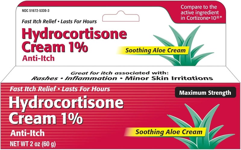 Taro Hydrocortisone Cream 1% with Soothing Aloe (2 Fl Oz) Fast-Acting Maximum Strength Anti-Itch Relief for Eczema, Psoriasis, Rashes, Hives, Bug Bites & Irritated Skin, Dye Free - Image 1