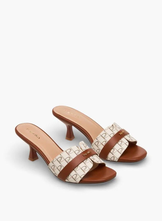 Paprika Women Monogram Print Slip-On Sandals