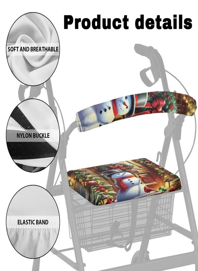Gomyblomy Christmas Walker Accessories for Seniors Soft Rollator Walker Seat and Backrest Covers Snowman Print Washable Seat Cushion Covers for Rollators Xmas Decoration for Women Men - Image 5