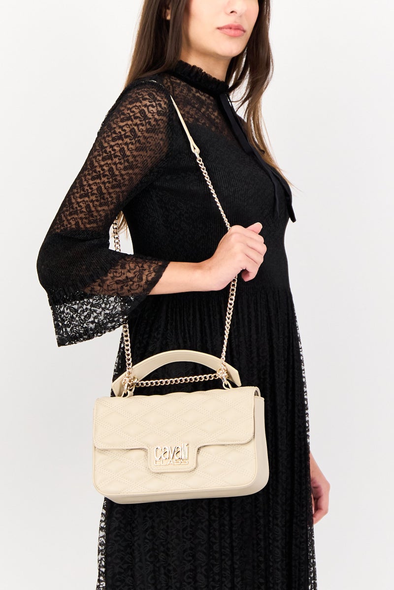 Cavalli Class Women Hardware Logo Cross Body Bag, Taupe - Image 2