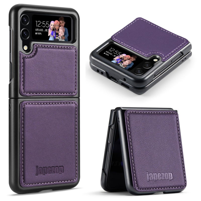 japezop Samsung Galaxy Z Flip 3 5G CaseGalaxy Z Flip 3 Leather Phone Case with Hard Shockproof Back Cover Slim Durable for Galaxy Z Flip 3 5G 2021 Purple - Image 3