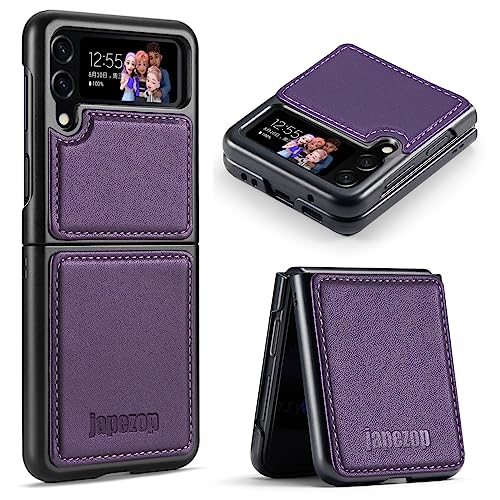 japezop Samsung Galaxy Z Flip 3 5G CaseGalaxy Z Flip 3 Leather Phone Case with Hard Shockproof Back Cover Slim Durable for Galaxy Z Flip 3 5G 2021 Purple - Image 1