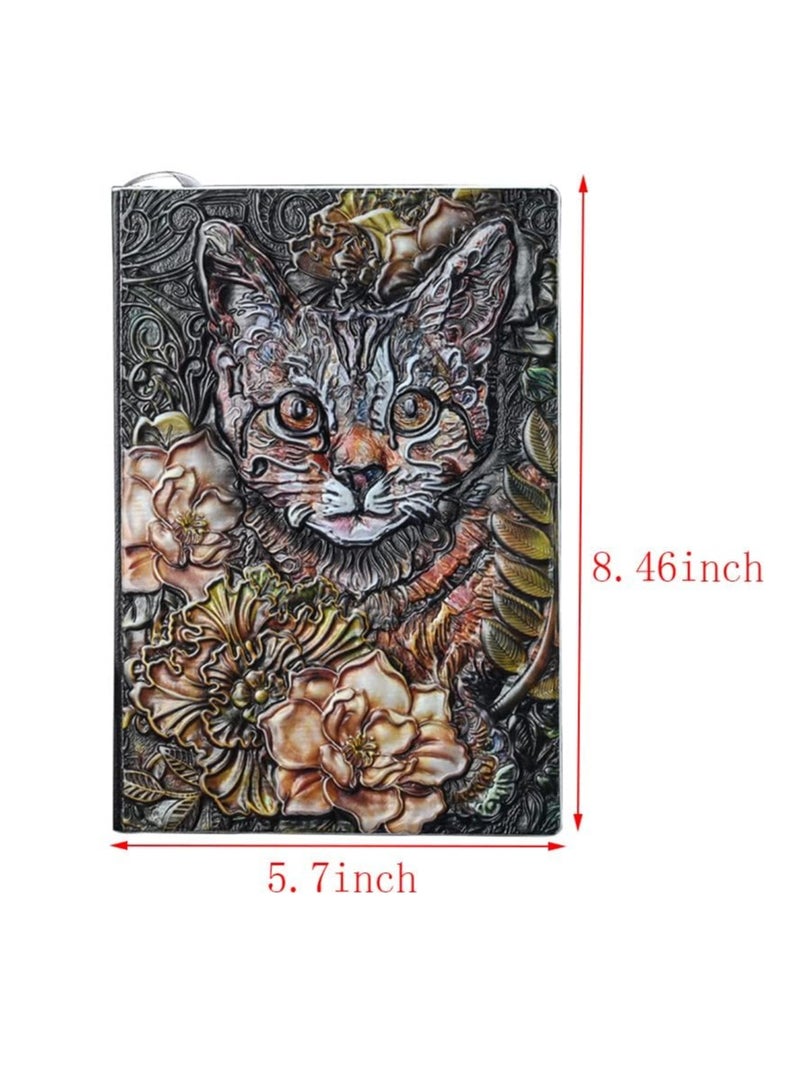 Excefore Embossed Leather Journal A5 Vintage Travel Journal Art Cat Cover Leather Journal Notebook Writing Notebook Decoration Book Retro Hardcover Diary for Women Men Gifts  - Image 2