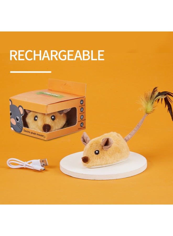 Fun Cat Toy Charging Electric Induction Mouse Pet Supplies White Rabbit Plush Cat Self-hi Dogs-Color:Induction Big Rhubarb Mouse English Color Box  - Image 1