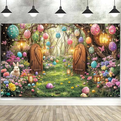 NYMB 10X8ft Easter Photography Backdrop Spring Fairytale Enchanted Forest Backdrop Funny Bunny Rabbit Banner Party Decorations Colorful Eggs Flower Photo Backdrops Kids Portrait Photoshoot Studio Props - Image 5