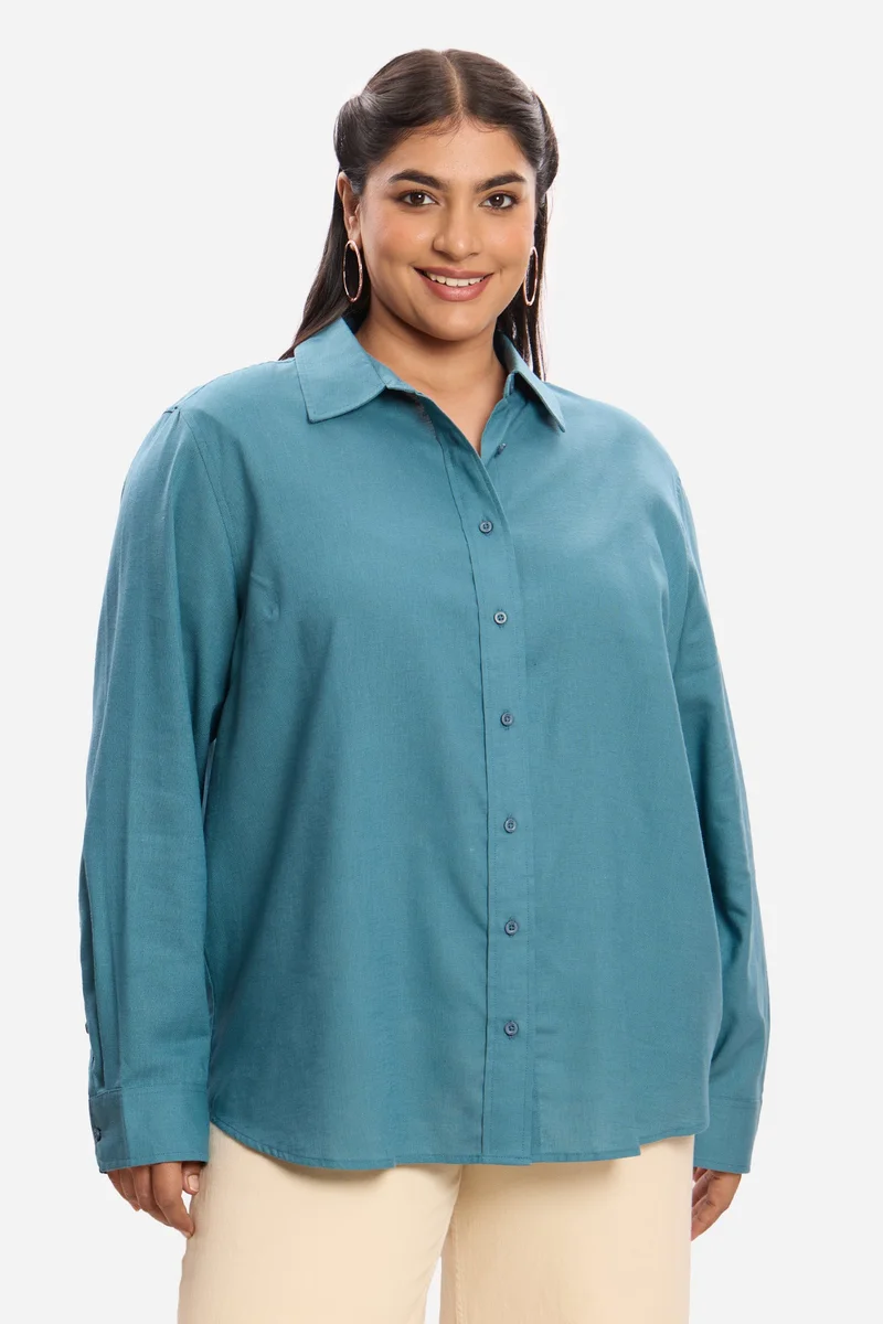 Virgio Solid Lyocell Button-Down Plus Size Shirt for Women