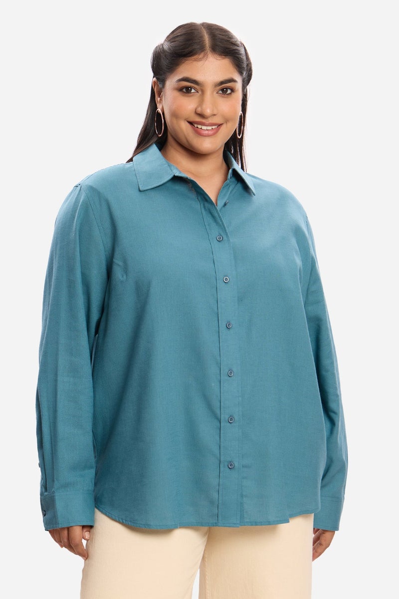 Virgio Solid Lyocell Button-Down Plus Size Shirt for Women - Image 1