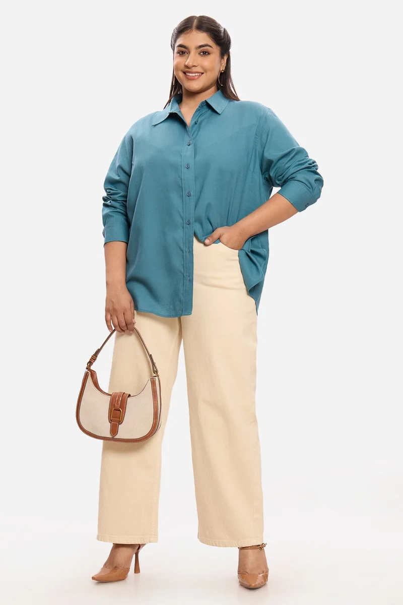 Virgio Solid Lyocell Button-Down Plus Size Shirt for Women