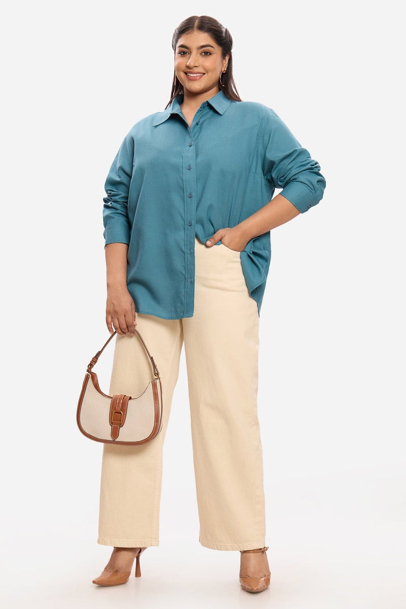 Virgio Solid Lyocell Button-Down Plus Size Shirt for Women - Image 2