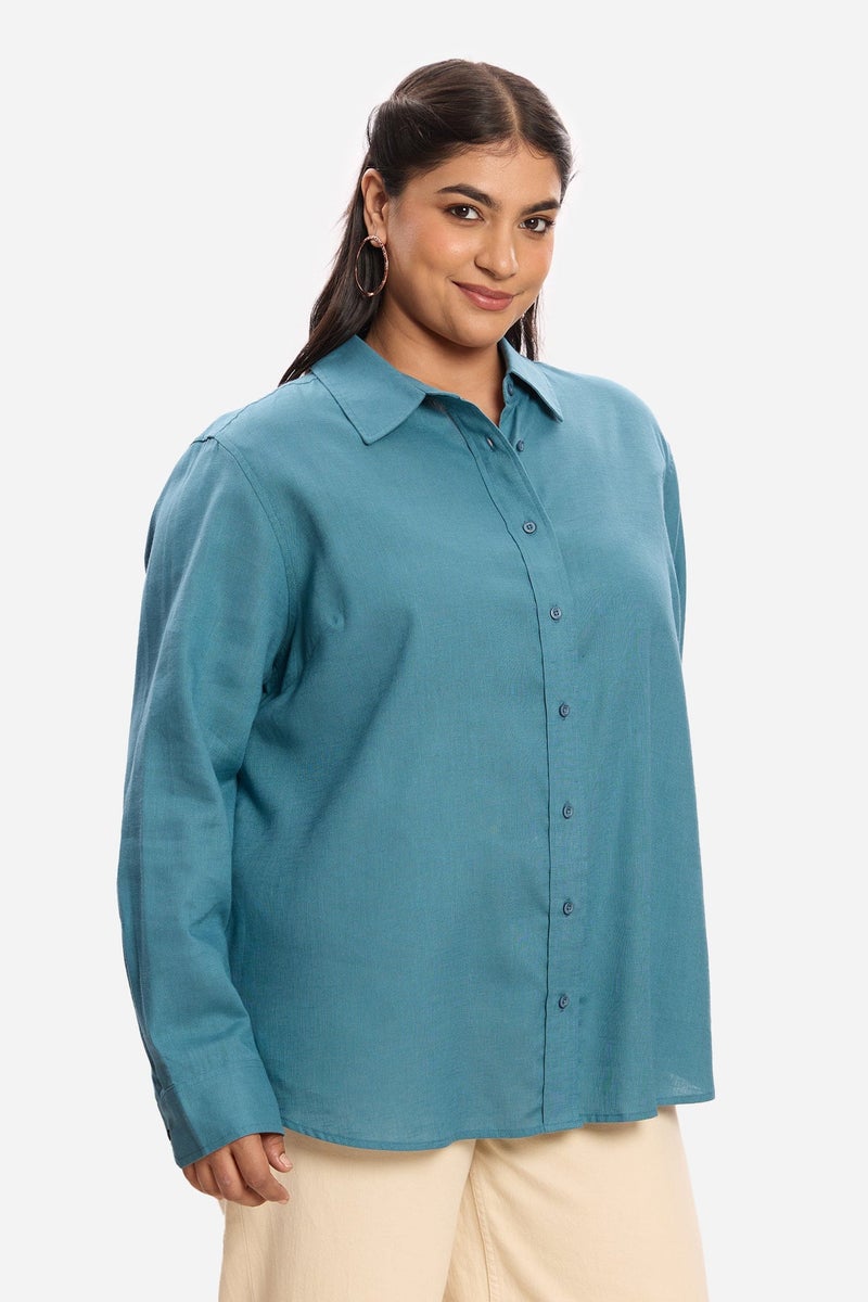 Virgio Solid Lyocell Button-Down Plus Size Shirt for Women - Image 4