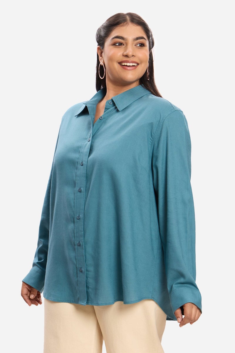Virgio Solid Lyocell Button-Down Plus Size Shirt for Women - Image 3