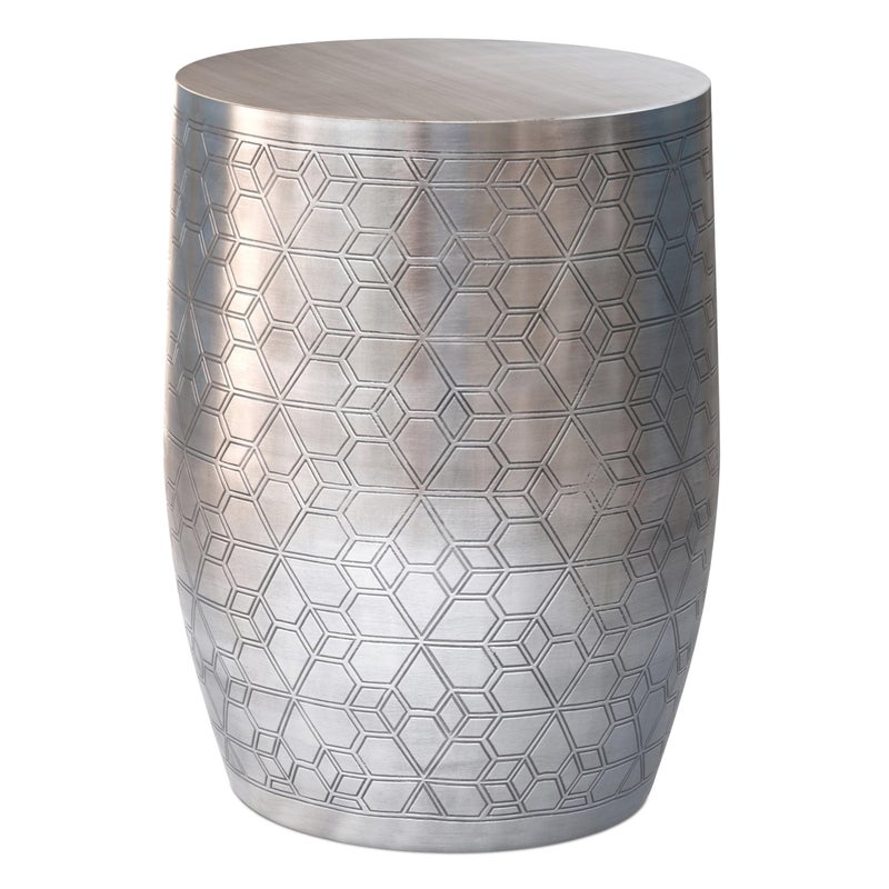 Simpli Home SIMPLIHOME Johnsen Metal Table - 15 inch Wide Solid Iron Round Accent Table in Antique Silver, Boho Side or End Table for Living Room or Bedroom with Etched Geometric Pattern, Assembled - Image 1
