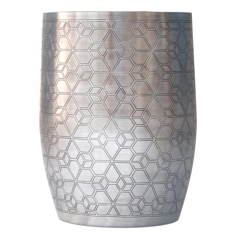 Simpli Home SIMPLIHOME Johnsen Metal Table - 15 inch Wide Solid Iron Round Accent Table in Antique Silver, Boho Side or End Table for Living Room or Bedroom with Etched Geometric Pattern, Assembled - Image 4