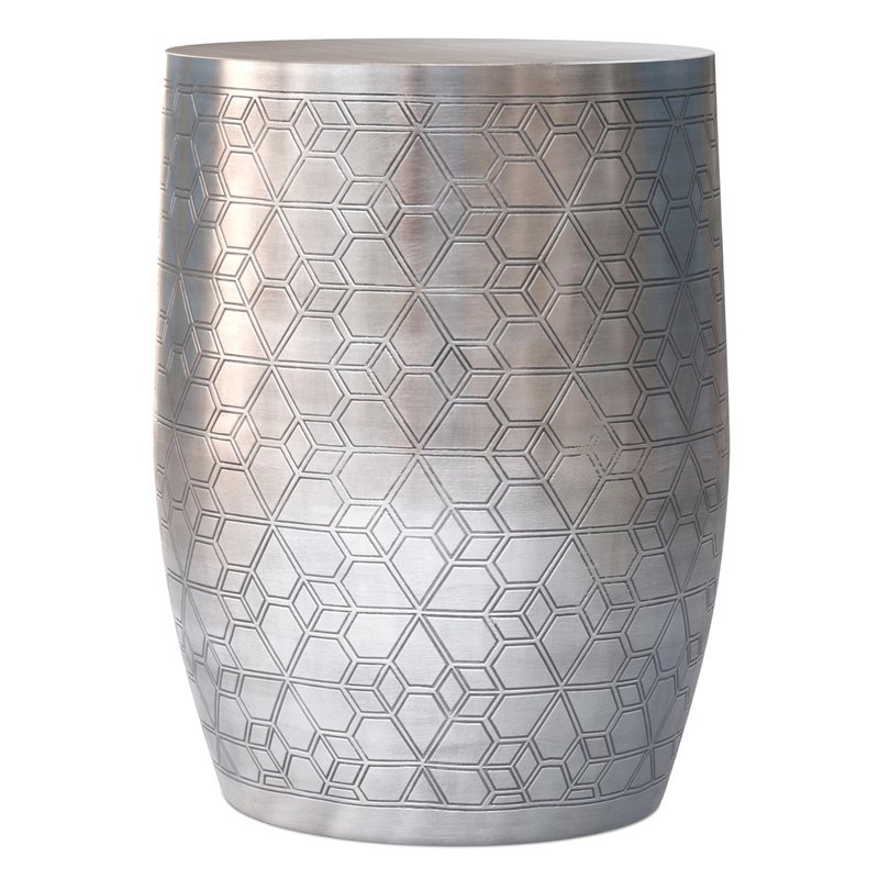 Simpli Home SIMPLIHOME Johnsen Metal Table - 15 inch Wide Solid Iron Round Accent Table in Antique Silver, Boho Side or End Table for Living Room or Bedroom with Etched Geometric Pattern, Assembled - Image 5