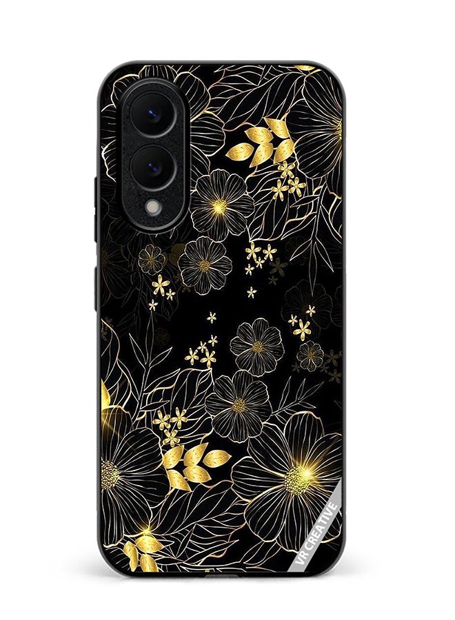 VR CREATIVE Protective Case Cover For Samsung Galaxy S25 Edge Golden Flower Design Multicolour