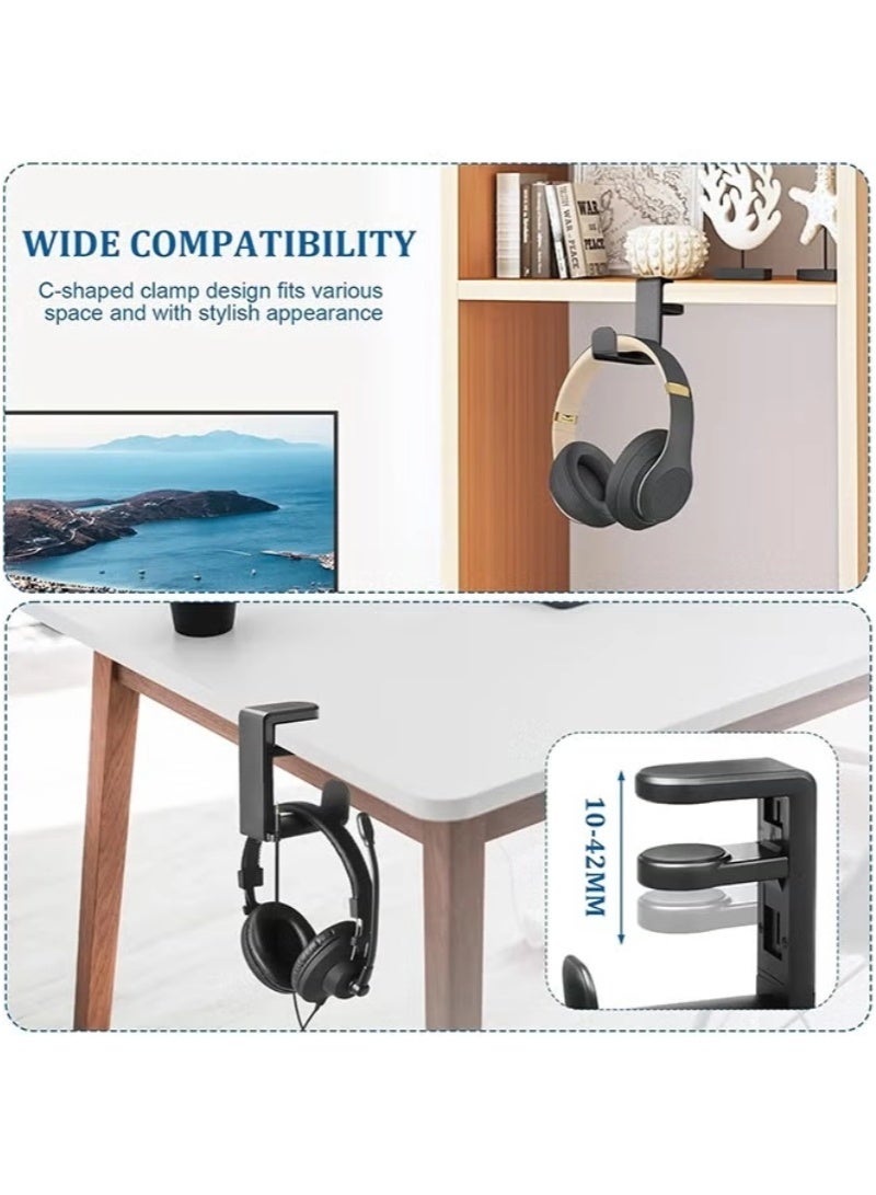 inston 3-in-1 PC gaming headset and controller stand, Headphone Stands with 360° rotating non-slip clamp, with 2 controller holders, universal gaming accessory storage for controllers, headset, and cables, black - Image 5
